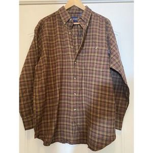 New OOBE Men Brown Plaid‎ Flannel Long Sleeve Button Down Shirt VINTAGE Soft MED